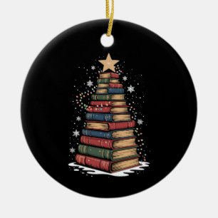 Book Christmas Tree Teacher Librarian Xmas Holiday Ceramic Ornament