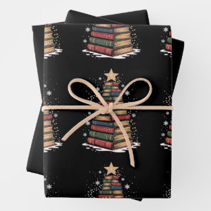 Book Christmas Tree Teacher Librarian Xmas Holiday Wrapping Paper Sheets