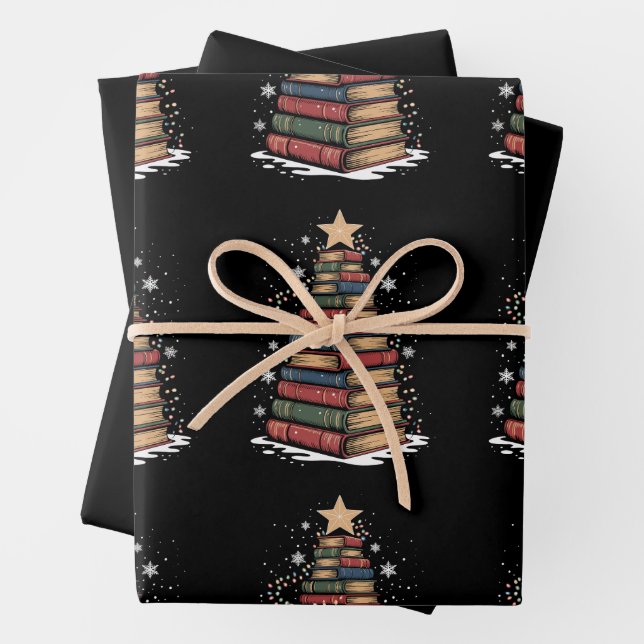 Book Christmas Tree Teacher Librarian Xmas Holiday Wrapping Paper Sheets (In situ)