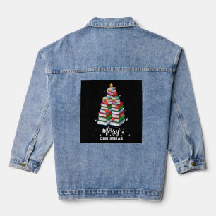 Book Christmas Tree Xmas Gift For Books Lovers Lib Denim Jacket