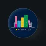 Book Club Button<br><div class="desc">Your book club will love these modern, multi-colored buttons featuring a book shelf and the phrase "I love my book club". Text is customizable. Part of a collection from Parcel Studios.</div>