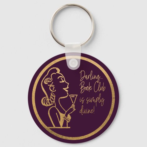 Book Club Friend Vintage Woman  Chic Purple Gold Keychain