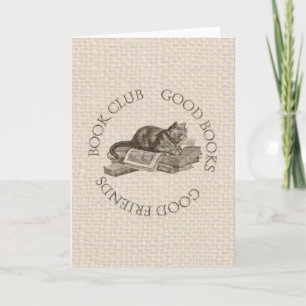 Book Club - Good Books - Good Friends With Cat Card