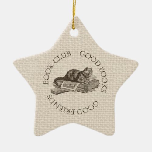 Book Club _ Good Books _ Good Friends With Cat Ceramic Ornament