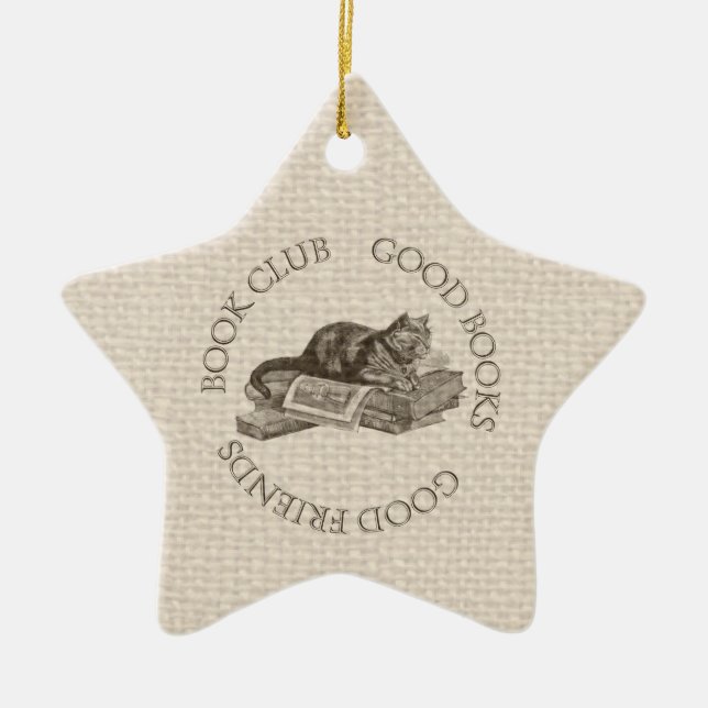 Book Club - Good Books - Good Friends With Cat Ceramic Ornament (Front)