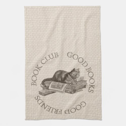 Book Club _ Good Books _ Good Friends With Cat Kitchen Towel