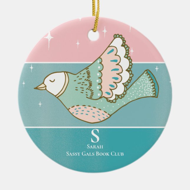 Book Club Group Meeting Monogram Member Reader Ceramic Ornament (Front)