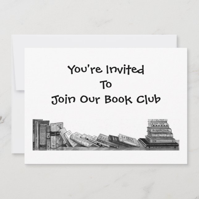 BOOK CLUB INVITATION: PENCIL DRAWING, BOOKS INVITATION (Front)