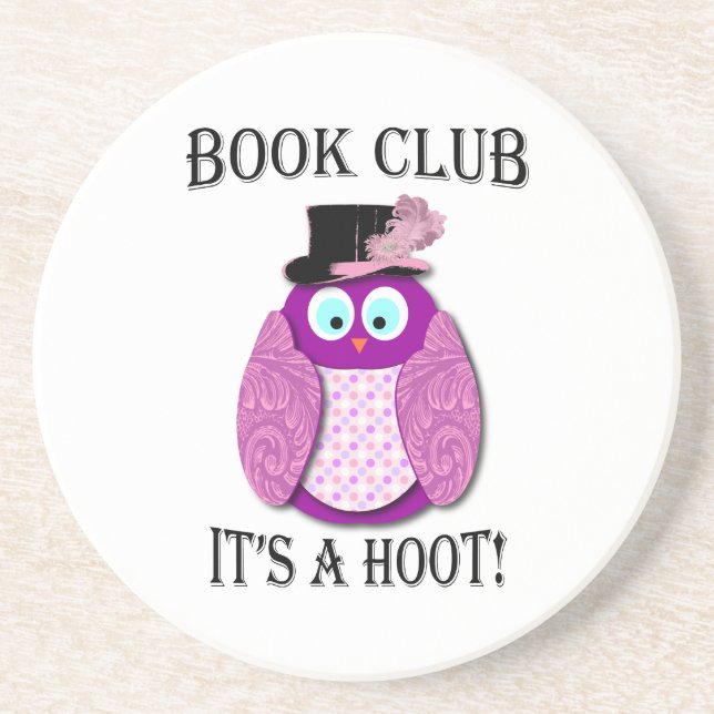 Book Club - It's A Hoot - Pink Design Coaster (Front)