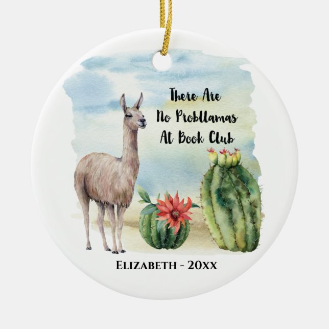 Book Club Member Funny Llama Monogram Ceramic Ornament (Front)