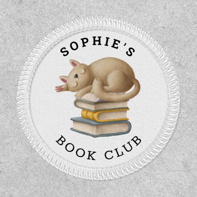 Book Club Name Cute Cat Books Illustration Patch (Front)