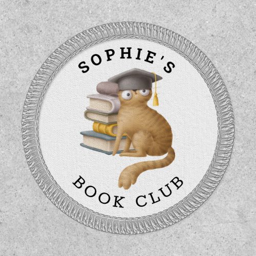 Book Club Name Cute Cat Cap Books Illustration Patch