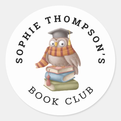 Book Club Name Cute Owl Cap Books Cartoon Classic Round Sticker