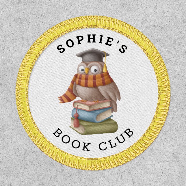 Book Club Name Cute Owl Cap Books Illustration Patch (Front)