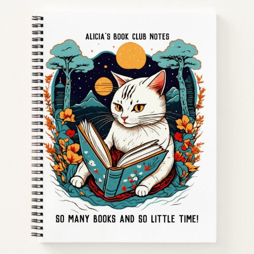Book Club Notebook White Cat Reading a Book