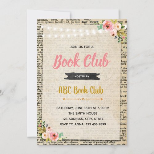 Book club party invitation