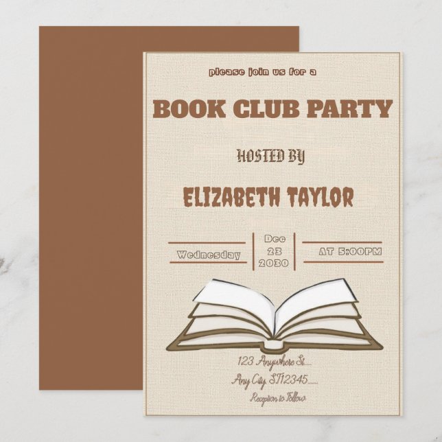 Book Club Party Invitation – Cozy Reading Night (Front/Back)