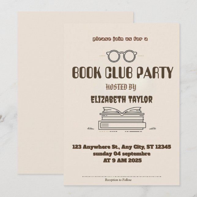 Book Club Party Invitation – Cozy Reading Night (Front/Back)