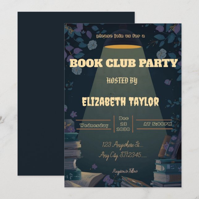 Book Club Party Invitation – Cozy Reading Night (Front/Back)