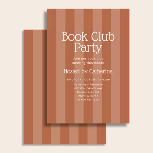 Book Club Party Vintage Stripe Orange  Invitation