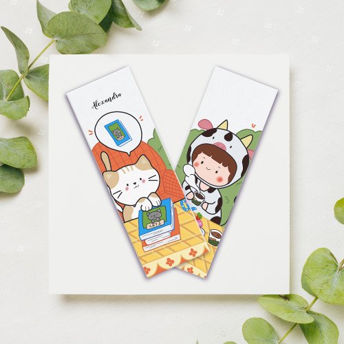 Book Club Picnic Illustrated Bookmark with Name  Loyalty Card