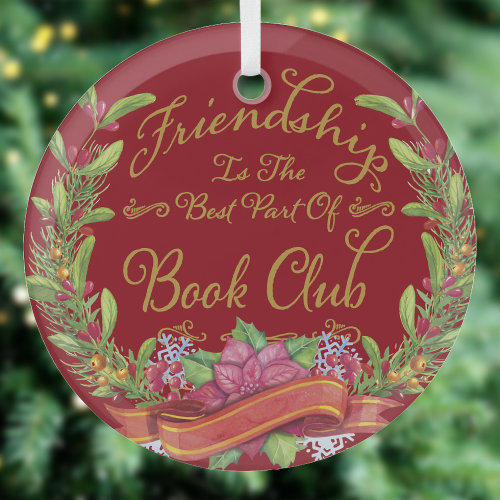 Book Club Red Friendship Christmas Glass Ornament