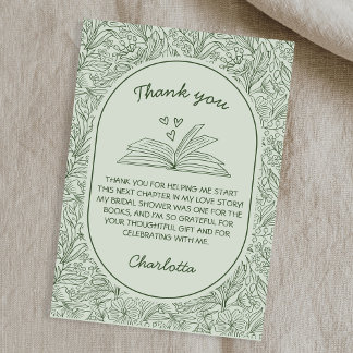 Book Club Theme Floral Sage Green Bridal Shower Thank You Card