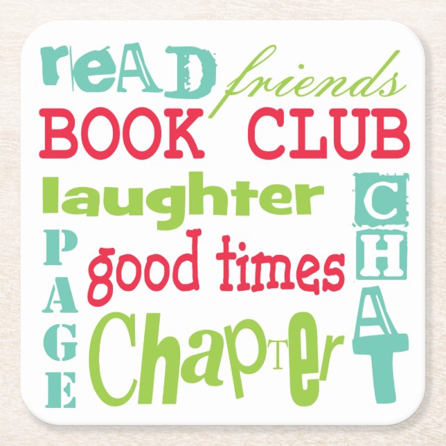 Book Club Typography Subway Art Square Paper Coaster (Front)