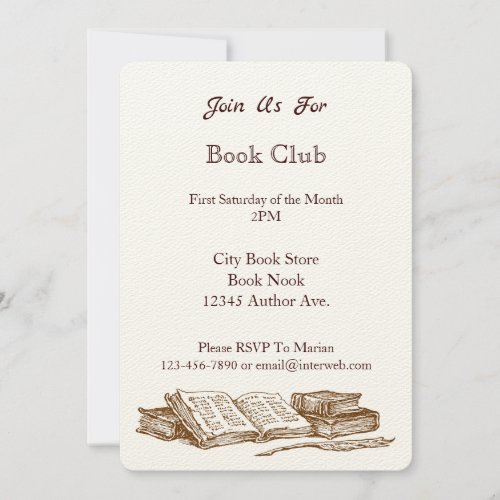 Book Club Vintage Art Custom Invitions Invitation