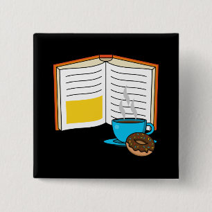 Book Coffee and Donut Cartoon Button