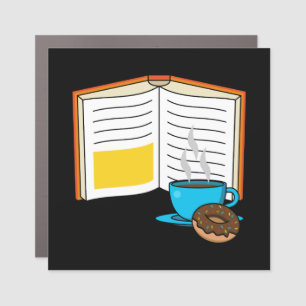 Book Coffee and Donut Cartoon Car Magnet