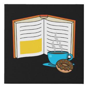Book Coffee and Donut Cartoon Faux Canvas Print
