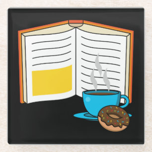 Book Coffee and Donut Cartoon Glass Coaster