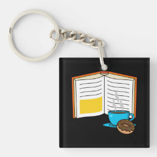 Book Coffee and Donut Cartoon Keychain