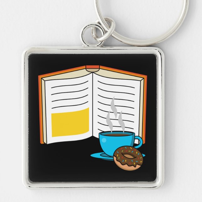 Book Coffee and Donut Cartoon Keychain (Front)