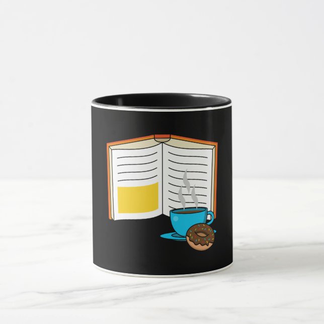 Book Coffee and Donut Cartoon Mug (Center)