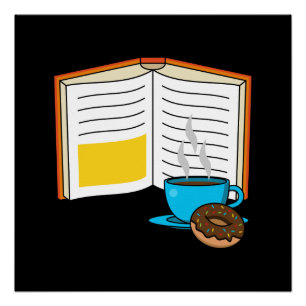 Book Coffee and Donut Cartoon Poster