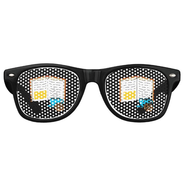 Book Coffee and Donut Cartoon Retro Sunglasses (Front)