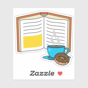 Book Coffee and Donut Cartoon Sticker
