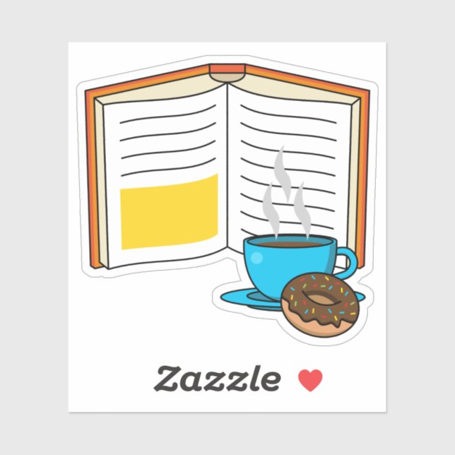 Book Coffee and Donut Cartoon Sticker (Sheet)