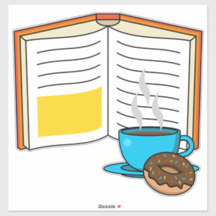 Book Coffee and Donut Cartoon Sticker