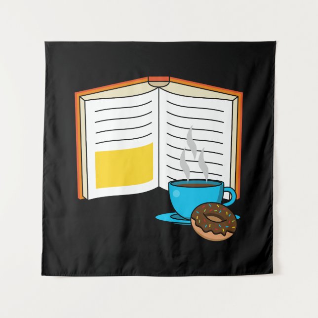 Book Coffee and Donut Cartoon Tapestry (Front)