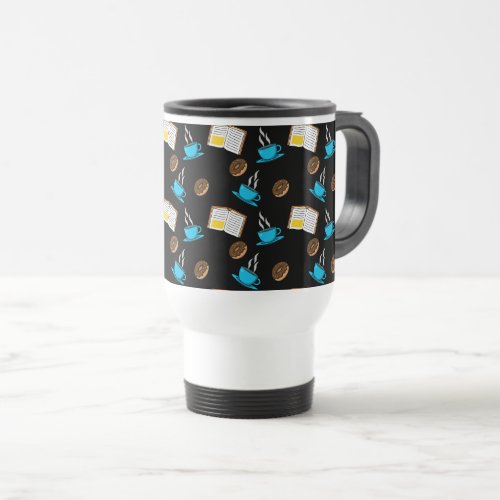 Book Coffee and Donut Cartoon Travel Mug