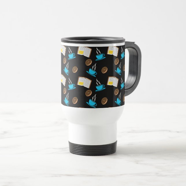 Book Coffee and Donut Cartoon Travel Mug (Front Right)