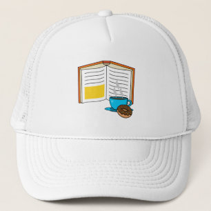 Book Coffee and Donut Cartoon Trucker Hat