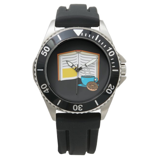Book Coffee and Donut Cartoon Watch (Front)
