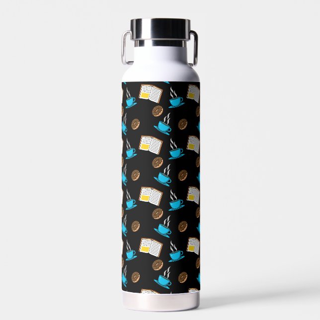 Book Coffee and Donut Cartoon Water Bottle (Front)