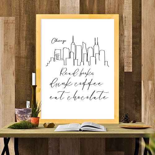 book coffee chocolate lover chicago outline design poster