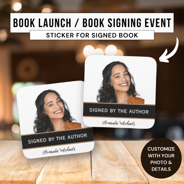 Book Copy Signed by The Author Writer Book Launch  Square Sticker (Creator Uploaded)