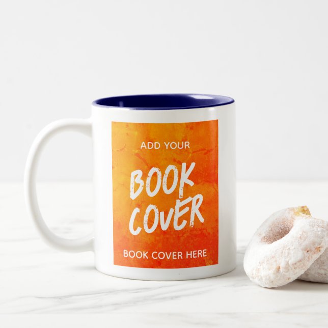 Book Cover Author Promotional Book Launch Blue Two-Tone Coffee Mug (With Donut)